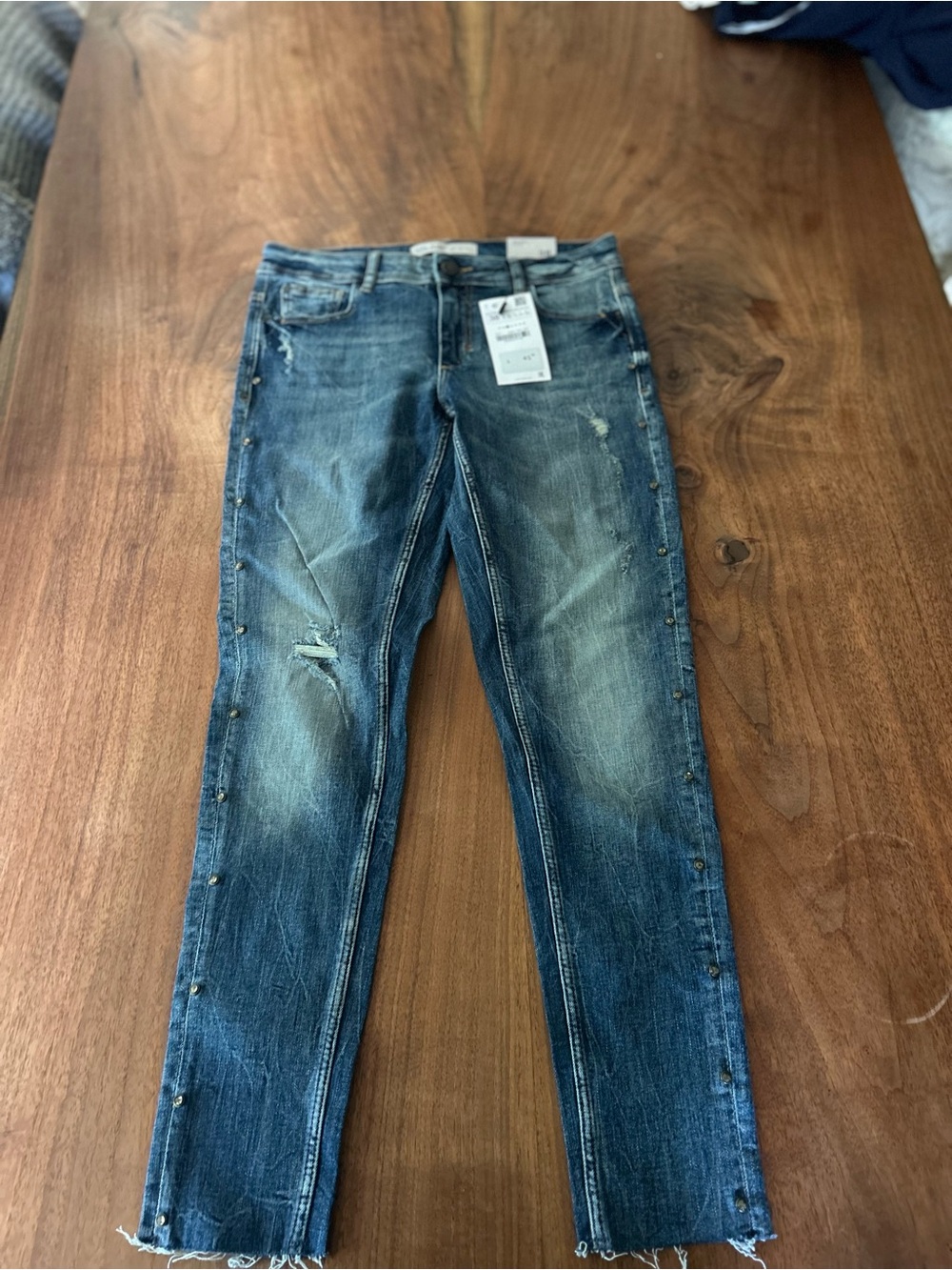 Zara Blue Skinny Jeans with Side Stud Detailing